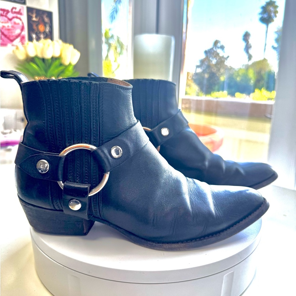 Frye Black Chelsea Boots with Moto Strap